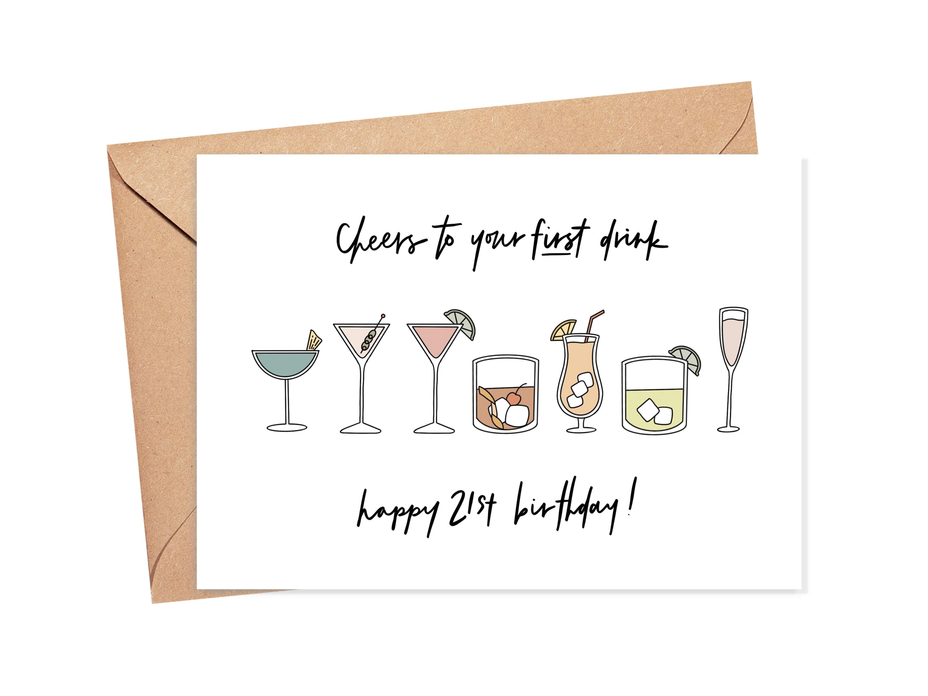 Cheers to Your First Drink 21st Birthday Card – Simply Happy Cards